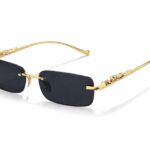 Jaguar Rimless Rectangle Retro Luxury Sunglasses for Men & Women Unisex | Golden Black Metal Frame | Heavyweight Design | UV400 Protection